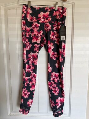 Old Navy Black Leggings with Pink Floral Print